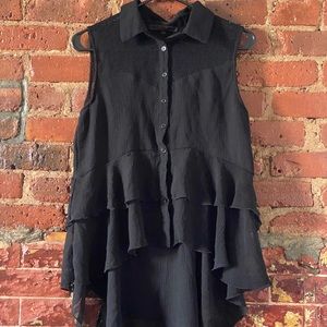 Black Ruffle High Low Shirt